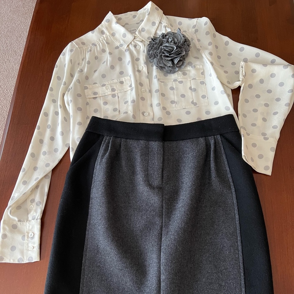 J. Crew Double Serge Color Block Wool Skirt